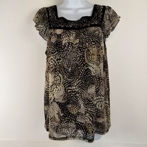 Axcess by Liz Claiborne Brown SZ Med Leopard Abstract Blouse SS Y2K 2000s Style